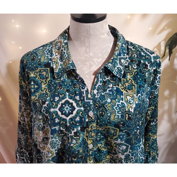 Catherines Mandala Button Up 1/2 Sleeve Top Womens Plus Size 2X Paisley Boho - Picture 5 of 12